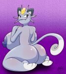  2017 alolan_meowth anthro anthrofied big_breasts big_butt biped blush breasts butt cornchip21 cricket-inc female hi_res huge_breasts huge_butt kneeling looking_back nintendo nipples nude pok&eacute;mon pok&eacute;mon_(species) pok&eacute;morph regional_form_(pok&eacute;mon) side_boob simple_background smile solo video_games 