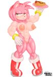  abs amy_rose annoyed_expression anthro big_breasts breasts chili_dog clothing eulipotyphlan female food genitals gloves green_eyes handwear hedgehog hi_res hot_dog khrunkisillegal mammal muscular muscular_female pussy sega solo sonic_the_hedgehog_(series) vein veiny_arms veiny_muscles veiny_skin 