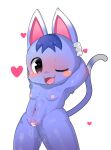 &lt;3 0227 :3 animal_crossing anthro blush bodily_fluids censored clitoris domestic_cat felid feline felis female flat_chested genital_fluids genitals hands_behind_head hi_res mammal nintendo nipples nude one_eye_closed open_mouth open_smile pose pussy pussy_juice rosie_(animal_crossing) simple_background smile snaggle_tooth solo video_games white_background wink 