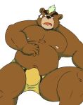  2018 anthro ashigara beard belly black_nose brown_body bulge clothing facial_hair humanoid_hands kemono male mammal navel nipples overweight overweight_male sanseee solo tokyo_afterschool_summoners underwear ursid video_games 