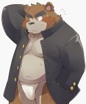  2016 5:6 anthro asian_clothing belly black_nose blush brown_body brown_fur clothing east_asian_clothing fundoshi fur hi_res japanese_clothing kemono male mammal moobs navel overweight overweight_male shiike999 simple_background solo underwear ursid white_background white_clothing white_fundoshi white_underwear 