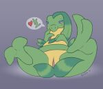  &lt;3 2_toes blush ellistia feet female feral foot_focus genitals grovyle hindpaw lying nintendo nude on_back paws pok&eacute;mon pok&eacute;mon_(species) presenting pussy reptile scalie simple_background smile solo toe_curl toes video_games 