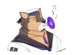  anthro canid canine canis crystal domestic_dog flower fur jewelry lifewonders live-a-hero male mammal multicolored_body multicolored_fur muscular muscular_anthro muscular_male musical_note necklace plant pubraseer rongjie_mini sailor_hat sailor_uniform solo video_games 