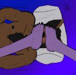  anthro beerus canid canine canis dragon_ball dragon_ball_super feet feet_worship foot_fetish foot_lick foot_play hairy hybrid licking male male/male mammal musclegut sleeping superimen tongue tongue_out ursid wolf 