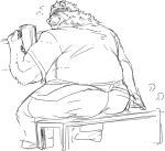  alcohol anthro beer bench beverage butt drinking exe_exem goro_(live-a-hero) hi_res inviting lifewonders live-a-hero looking_at_viewer looking_back male mammal monochrome obese overweight sketch solo ursid video_games 