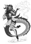  &lt;3 alanscampos anthro breasts clothed clothing dragon female fingerless_gloves fur furred_dragon gloves hair handwear hi_res magic monochrome open_mouth solo striped_body stripes tail_tuft tuft 