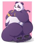  2021 alp_(tas) anthro belly black_nose butt giant_panda hi_res kemono kusosensei male mammal moobs nipples overweight overweight_male purple_body solo tokyo_afterschool_summoners ursid video_games white_body 