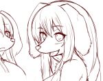  2021 anthro anthro_focus blush canid canine canis cute_fangs domestic_dog duo female female_focus floppy_ears fur hair happy headshot_portrait horokusa0519 kemono long_hair looking_at_viewer mammal monochrome open_mouth open_smile portrait sketch smile smiling_at_viewer snout solo_focus tongue translated_description 