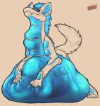  abdominal_bulge after_vore ambiguous_gender canid canine digitigrade eyes_closed feral glowing hi_res machine mammal radar_(thetwfz) reubarbpie robot solo synth translucent translucent_body vore 