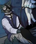  angiewolf anthro beastars canid canine canis clothed clothing domestic_rabbit dominant dominant_female dress duo dwarf_rabbit female fully_clothed haru_(beastars) lagomorph larger_male leash legoshi_(beastars) leporid locker male male/female mammal muzzle_(object) oryctolagus petplay rabbit roleplay school_uniform sitting size_difference smaller_female submissive submissive_male topwear uniform vest wolf 