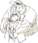  anthro blush cat_operator clothing domestic_cat duo exe_exem felid feline felis grin hug hugging_from_behind lifewonders live-a-hero male male/male mammal necktie obese overweight protagonist_(live-a-hero) sketch smile suit ursid video_games 