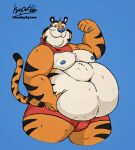  absurd_res anthro ascot belly belly_grab belly_rub big_belly bloated_belly boxers_(clothing) boxers_only bulge chubby_cheeks clothing felid feline flexing_bicep frosted_flakes fur hi_res kaiipwilde_(artist) kellogg&#039;s male mammal mascot moobs navel nipples obese obese_anthro obese_male overweight overweight_anthro overweight_male pantherine simple_background soft solo striped_body striped_fur striped_tail stripes thick_thighs tiger tony_the_tiger underwear 