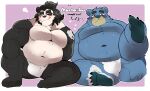  2021 anthro asian_clothing black_body black_fur blizzard_entertainment blue_body blue_fur blush bulge butt clothing duo east_asian_clothing fundoshi fur hi_res humanoid_hands hyaku_(artist) japanese_clothing kemono male mammal marazhu overweight overweight_male pandaren sitting tongue tongue_out underwear ursid video_games warcraft white_body white_clothing white_fundoshi white_fur white_underwear 