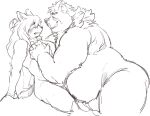  anthro belly blush butt cat_operator domestic_cat duo exe_exem felid feline felis goro_(live-a-hero) lifewonders live-a-hero male mammal naughty_face nude overweight protagonist_(live-a-hero) sketch ursid video_games 
