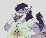  2021 anthro belly biped burger clothing dragon eating eyes_closed food humanoid_hands lewdookami overweight shirt simple_background solo topwear 