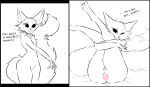  anthro blush collar cute_expression domestic_cat embarrassed_nude_female english_text felid feline felis female fluffy fluffy_chest fluffy_tail genitals hi_res horn ionni mammal milkandfangs pawpads paws presenting pussy solo text 