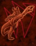  2021 4:5 action_pose anthro barefoot claws clothed clothing dipstick_ears dipstick_tail feet flinters glowing hi_res kangaroo kick macropod male mammal marsupial multicolored_ears multicolored_tail pawpads pose rufus_black solo toe_claws 