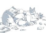  2015 anthro belly bottomwear canid canine canis clothing controller detailed_background domestic_cat domestic_dog duo felid feline felis food game_controller gaming humanoid_hands kemono male mammal overweight overweight_male pizza playing_videogame shirt shorts sitting topwear ximen99_(artist) 