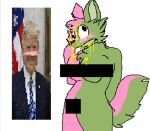  bodily_fluids breasts canid canine canis clown donald_trump duo female fox genital_fluids invalid_tag male mammal peeing politics urine watersports wolf 