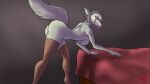  16:9 anthro bed breasts butt canid canine canis clothed clothing condom female furniture harkrun hi_res leg_warmers leg_warmers_only legwear mammal pose sexual_barrier_device skimpy solo widescreen wolf 
