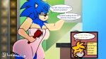  16:9 anthro big_breasts blue_body blue_fur bluewavecon blush breasts canid canine crossgender digital_media_(artwork) duo english_text eulipotyphlan eyewear female fox fur glasses hair hedgehog hi_res male male/female mammal mature_female miles_prower sega sonic_the_hedgehog sonic_the_hedgehog_(series) text towel towel_only video_games wide_hips widescreen 