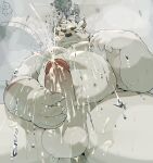  2021 absurd_res anthro balls bathing belly blush bodily_fluids cum ejaculation erection genital_fluids genitals hi_res humanoid_genitalia humanoid_hands humanoid_penis kemono male mammal masturbation moobs nipples overweight overweight_male penis piero03432812 scar solo ursid water white_body 