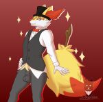  alternate_version_at_source animal_genitalia anthro bottomless braixen clothed clothing genitals hat headgear headwear hi_res male nintendo partially_clothed pok&eacute;mon pok&eacute;mon_(species) sheath sirdoomwolf solo video_games 