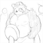  1:1 2015 anthro belly bodily_fluids canid canine kemono male mammal monochrome moobs mti777 nipples overweight overweight_male raccoon_dog sketch solo sweat tanuki 