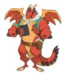  absurd_res activision anthro belt claws clothing darknaigart delbin_(spyro) dragon hi_res horn male muscular muscular_anthro muscular_male pencil_(object) red_body scalie simple_background sketchbook solo spyro_reignited_trilogy spyro_the_dragon standing video_games white_background wings 