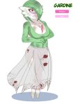  2021 absurd_res blood_on_clothing breasts cleavage clothed clothing dirty female gardevoir green_hair hair hi_res humanoid nintendo not_furry pok&eacute;mon pok&eacute;mon_(species) red_eyes scared simple_background slasheramaya solo spanish_text text translated translucent video_games white_background wounded 