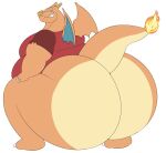  anthro big_butt bottomless butt charizard clothed clothing crouching facial_piercing fire flaming_tail hi_res horn_ring huge_butt hyper hyper_butt looking_back male megacoolbear_(artist) nintendo nose_piercing nose_ring orange_body overweight overweight_anthro overweight_male piercing pok&eacute;mon pok&eacute;mon_(species) red_clothing red_shirt red_topwear shirt simple_background solo topwear video_games white_background wings 