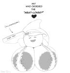  ! &lt;3 ? areola big_areola big_breasts boo_(mario) breasts clothed clothing eyes_closed female ghost hat headgear headwear holding_object huge_breasts hyper hyper_breasts ineffective_clothing iron-0xide lady_bow mario_bros monochrome nintendo nipple_slip nipples open_mouth open_smile paper_mario pizza_box simple_background smile solo spirit video_games 