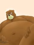  2010 3:4 alternate_text_(artist) anthro belly black_nose brown_body humanoid_hands kemono male mammal navel overweight overweight_male simple_background solo ursid 