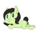  &lt;3 &lt;3_eyes alpha_channel black_hair black_tail blush butt colored_pupils earth_pony equid equine female feral filly_anon fur glistening glistening_butt green_body green_eyes green_fur hair happy_harvey hasbro horse looking_back mammal my_little_pony phone_drawing pony simple_background smile solo sploot tail_aside transparent_background 