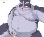  2021 anthro belly black_nose blush genitals hi_res humanoid_genitalia humanoid_hands humanoid_penis kemono male masturbation moobs navel nipples overweight overweight_male penis saheul_s simple_background sitting solo tokyo_afterschool_summoners tsathoggua video_games white_background 