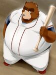  2011 3:4 alternate_text_(artist) anthro baseball_(sport) baseball_bat baseball_uniform bat_(object) belly bodily_fluids bottomwear brown_body brown_fur clothing fur humanoid_hands kemono male mammal obese obese_male overweight overweight_male pants shirt solo sport sportswear sweat topwear uniform ursid 