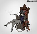  angry anthro boss chair cigarette cigarette_holder clothing criminal cutie_mark demon dominant dominant_female felid female fishnet fur fur_coat furniture gangster goth grey_body grey_fur gun hat headgear headwear hi_res high_heels mafia makeup mammal multicolored_body multicolored_fur my_little_pony pointy_tail ranged_weapon red_eyes simple_background solo spade_tail suit thecumrat thick_thighs throne two_tone_body two_tone_fur weapon white_body white_fur 