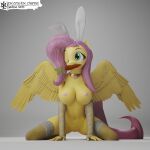  1:1 2021 3d_(artwork) absurd_res anthro armwear big_breasts breasts clothing detailed digital_media_(artwork) elbow_gloves equid equine feathered_wings feathers female fingers fluttershy_(mlp) food food_in_mouth friendship_is_magic fur genitals gloves hair handwear hasbro headgear headwear hi_res horse jewelry legwear lox_(artist) mammal my_little_pony necklace nipples nude one_eye_closed pegasus pink_hair pony pussy russian_text simple_background solo stockings text thigh_highs translated url watermark white_background wings wink yellow_body yellow_feathers 