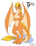  absurd_res anthro blonde_hair blue_eyes blush breasts dragon female genitals hair hi_res horn looking_at_viewer membrane_(anatomy) membranous_wings nipples orange_body orange_scales pussy scales simple_background solo tail_tuft tf-sential tuft watsup white_background wings 