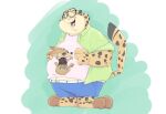  0ottotto0 2016 anthro belly benjamin_clawhauser bottomwear cheetah clothing disney duo eyewear felid feline finnick glasses hug kemono male mammal overweight overweight_male pants shirt simple_background size_difference topwear zootopia 