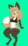  anonymous_artist anthro averi_(fiddleafox) black_bra black_clothing black_panties black_underwear bra breasts brown_body brown_fur brown_hair canid canine cleavage clothed clothing cute_fangs dipstick_tail edit female fox fur green_eyes hair hi_res looking_at_viewer mammal multicolored_tail panties sitting solo underwear underwear_only unknown_artist wide_hips 