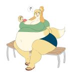  absurd_res animal_crossing anthro bench canid canine canis dessert domestic_dog female food hi_res ice_cream isabelle_(animal_crossing) mammal modezombie_(artist) nintendo obese overweight shih_tzu solo toy_dog video_games 