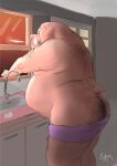  2021 absurd_res anthro belly biped body_hair butt butt_hair detailed_background domestic_pig hi_res inside male mammal moobs overweight overweight_male sato_afroleone solo suid suina sus_(pig) 