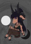  anthro baphomet_(disambiguation) big_breasts black_clothing black_hair bottomwear bovid breasts butt caprine cheek_piercing chibi cleavage clothed clothing crossed_legs dark_body dark_skin domestic_sheep female fishnet gesture goth hair hooves horn jacob_sheep long_hair madeline makeup mammal moon novacantnames ouija piercing pointing ponytail sheep sitting skirt solo sulfer sun tattoo thick_thighs yellow_eyes 