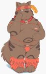  anthro belly blush brown_body brown_nose canid canine clothing gattatta hi_res humanoid_hands male mammal moobs navel nipples overweight overweight_male simple_background solo underwear white_background young 