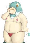 2014 anthro balls_outline belly blush bulge clothing felid gattatta genital_outline hi_res humanoid_hands kemono lie-in_(yo-kai_watch) lion male mammal moobs overweight overweight_male pantherine penis_outline simple_background solo underwear video_games white_background yo-kai_watch young 
