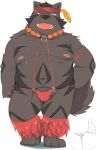  anthro belly black_nose canid canine gattatta hi_res humanoid_hands kemono male mammal moobs navel nipples overweight overweight_male simple_background solo white_background 