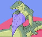  anthro athena_(f_draws) breasts clothed clothing crocodile crocodilian crocodylid f_draws female fingers green_body green_scales hand_on_breast hi_res non-mammal_breasts pupils reptile scales scalie slit_pupils solo yellow_eyes yellow_sclera 