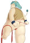  2015 anthro asian_clothing belly blush butt clothing east_asian_clothing eyes_closed felid fundoshi gattatta hi_res humanoid_hands japanese_clothing kemono lie-in_(yo-kai_watch) lion male mammal overweight overweight_male pantherine red_clothing red_fundoshi red_underwear simple_background solo underwear video_games white_background yo-kai_watch 