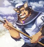  absurd_res anthro boar_stag144 broom canid canine canis cleaning_tool crystal domestic_dog hi_res jewelry lifewonders live-a-hero male mammal muscular muscular_male necklace one_eye_closed pecs pubraseer sailor sailor_hat sailor_uniform solo video_games wink 